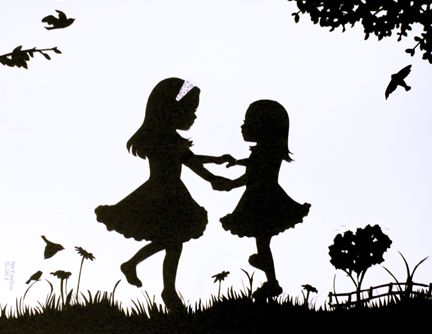 picture 2 Sisters Silhouette two little girls stock illustration download image now istock