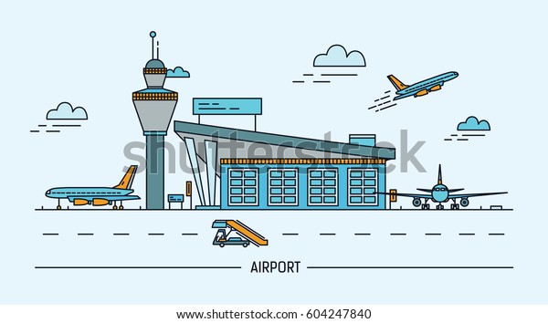 wallpapers Airport Dibujo airport building and airplanes on runway control tower and airplane