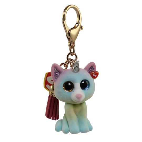 photo Beanie Boo Cat Keychain 2019 ty beanie boos 3 heather unicorn cat plastic key chain clip ty heart tags ebay