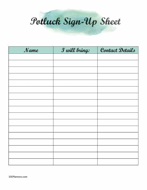 pix Birthday Potluck Sign Up Sheet potluck sign up sheet collection sign