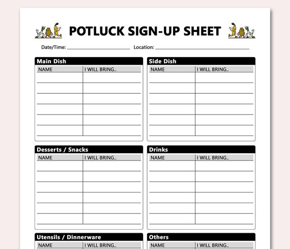 wallpapers Birthday Potluck Sign Up Sheet clipart library