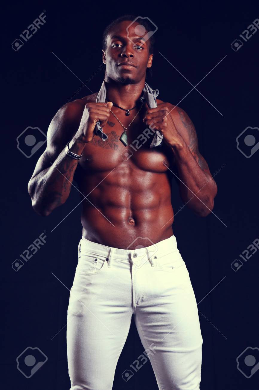 pic Black Male Abs https www alamy com young muscular african man shirtless with six pack abs image223526105 html