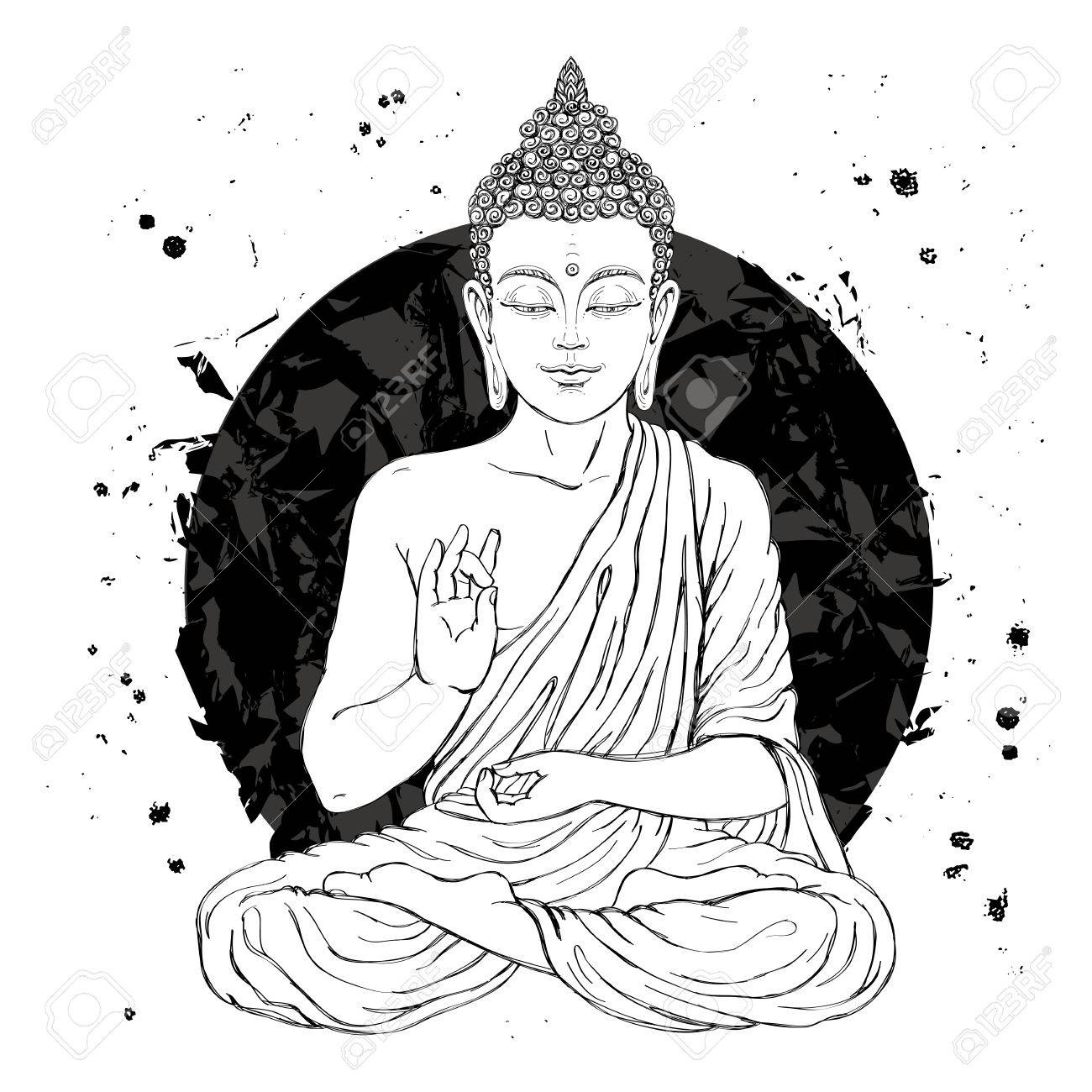 pic Buddha Images In Black And White https www shutterstock com image illustration seated buddha meditating flower on white 1765741256