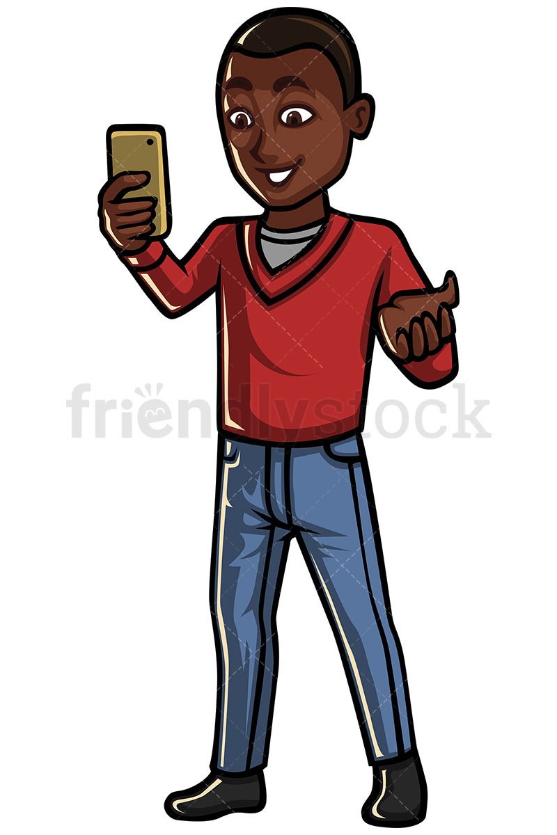 pic Cartoon Person On The Phone man pointing at mobile phone in his hand portrait of cartoon