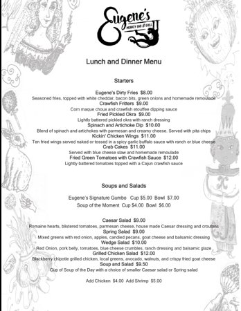 pic Eugene's Monkey Bar lunch and dinner menu picture of