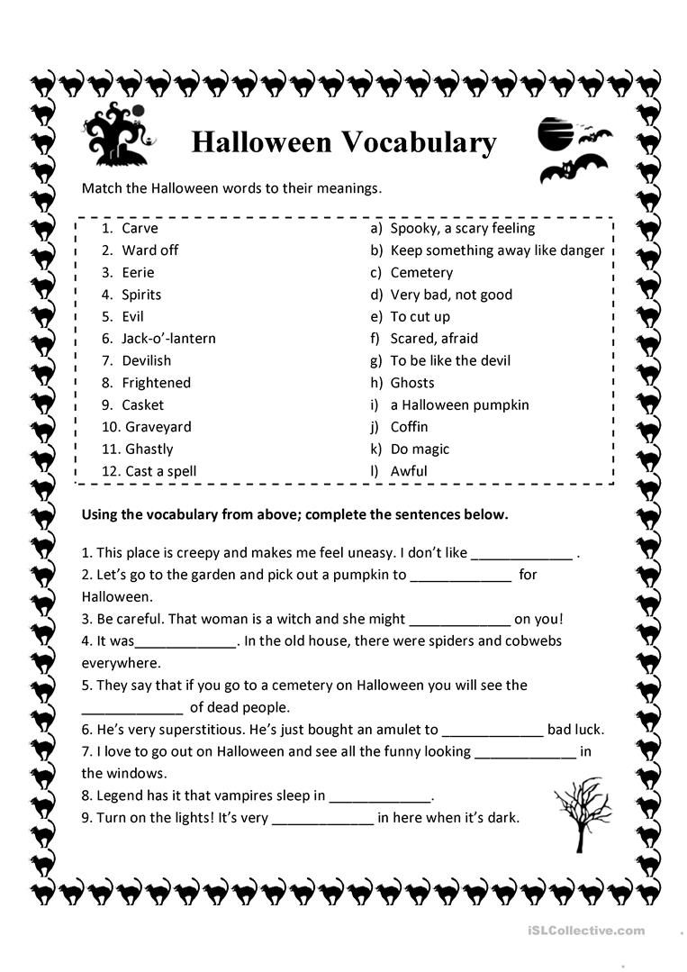 photo Halloween Nouns Worksheet halloween vocabulary english esl