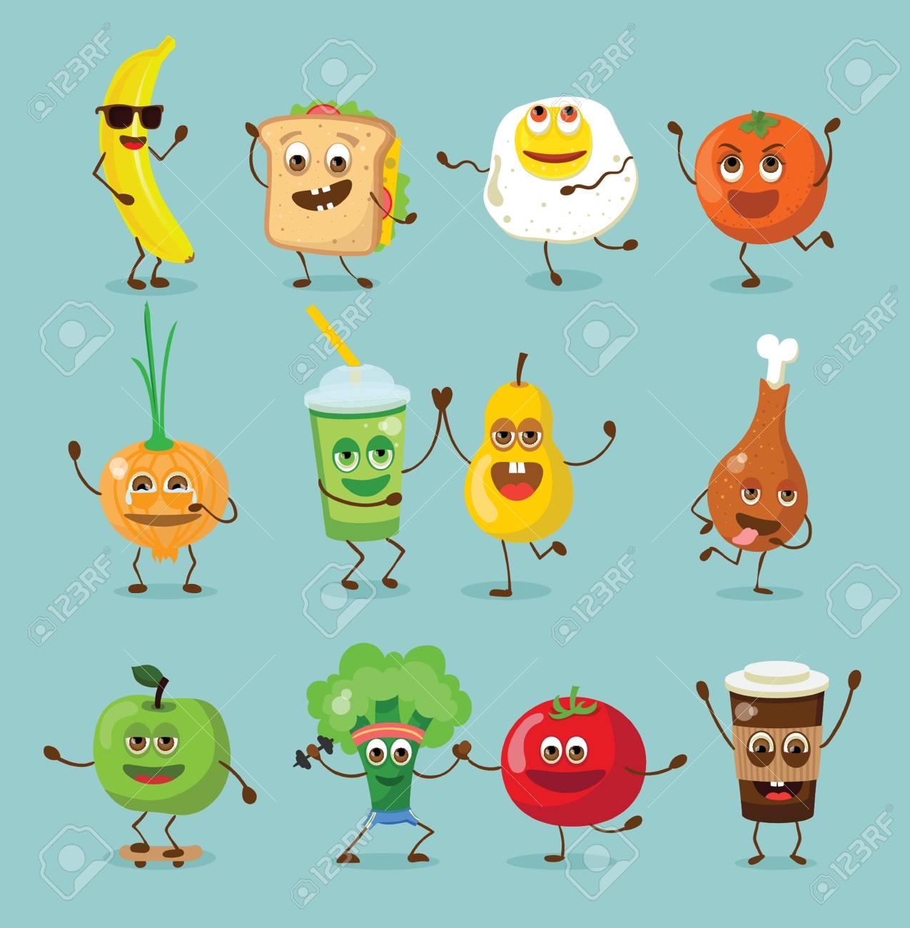 photo Happy Food Clipart funny happy breakfast food characters with emotions