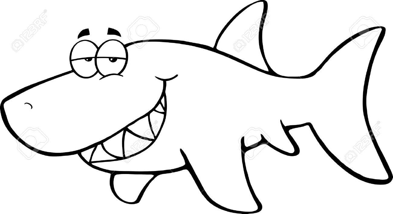 wallpapers Happy Shark Clipart Black And White outlined happy shark cartoon character