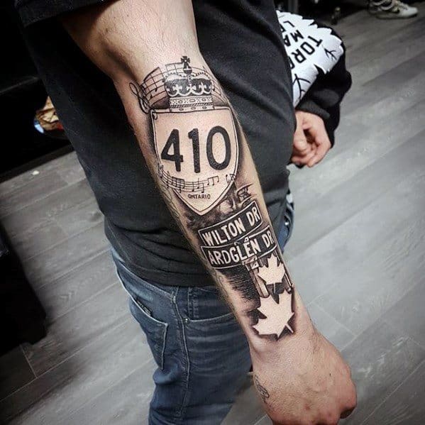 images Interstate Sign Tattoo 30 street sign tattoo ideas for men