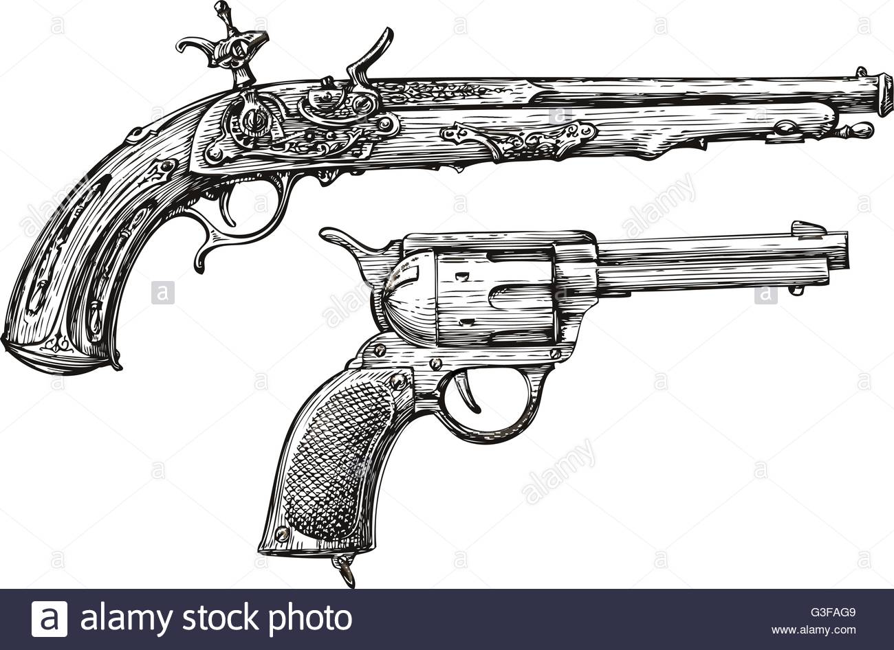 photo Old Fashioned Pistol Drawing vintage pistol stock illustrations 5