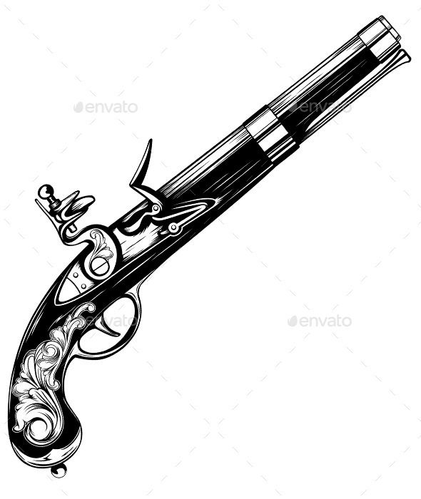 photo Old Fashioned Pistol Drawing pin on object typography