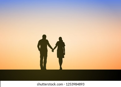 photo Silhouette Couple Walking Away walking away silhouette stock