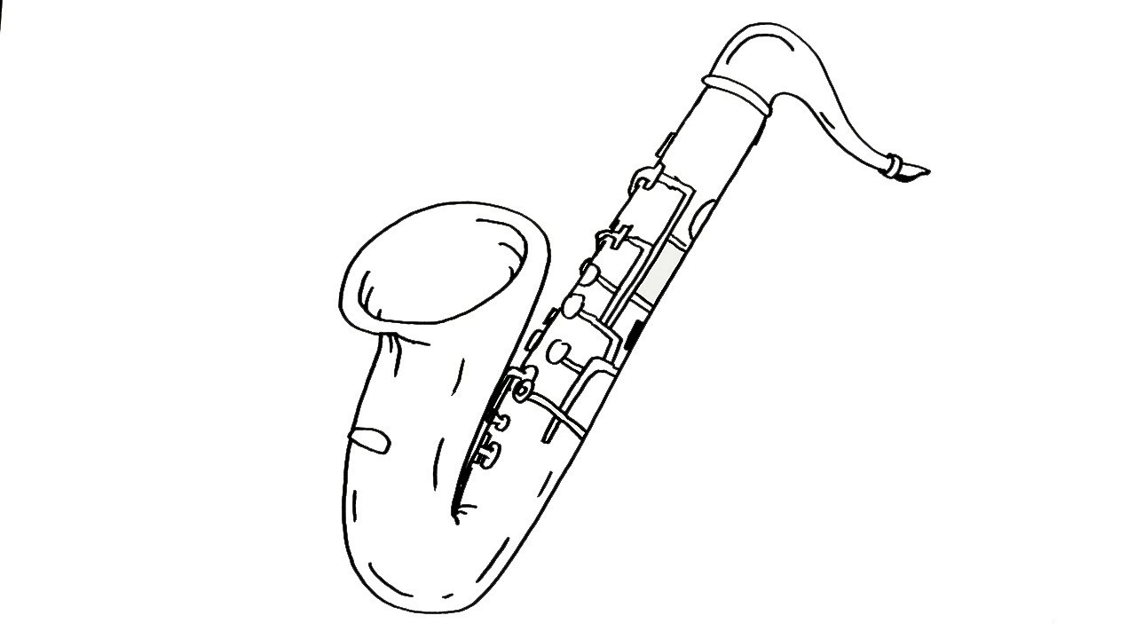 photo Simple Saxophone Drawing tenor saxophone coloring page